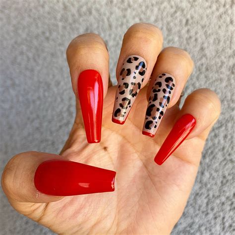 leopard print red nail art.